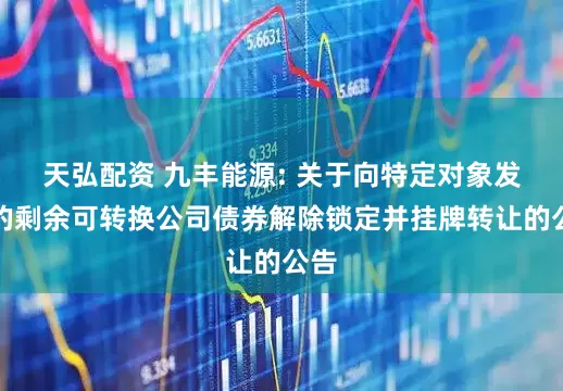天弘配资 九丰能源: 关于向特定对象发行的剩余可转换公司债券解除锁定并挂牌转让的公告